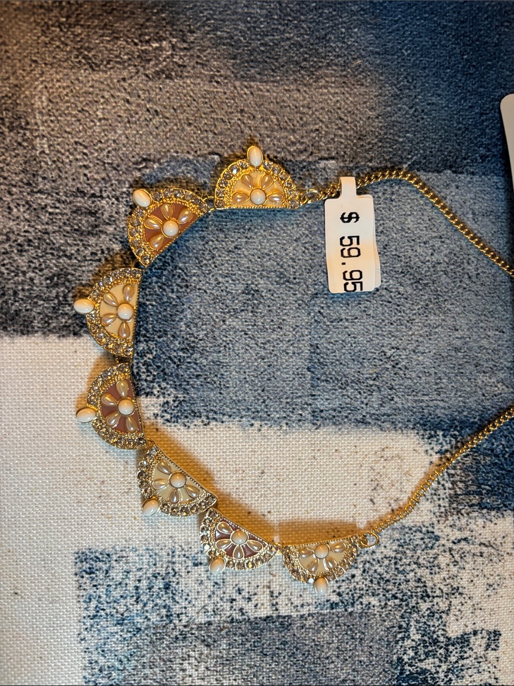 Gold-Tone Pearl & Crystal Semi-Circle Necklace - Picture 3 of 3